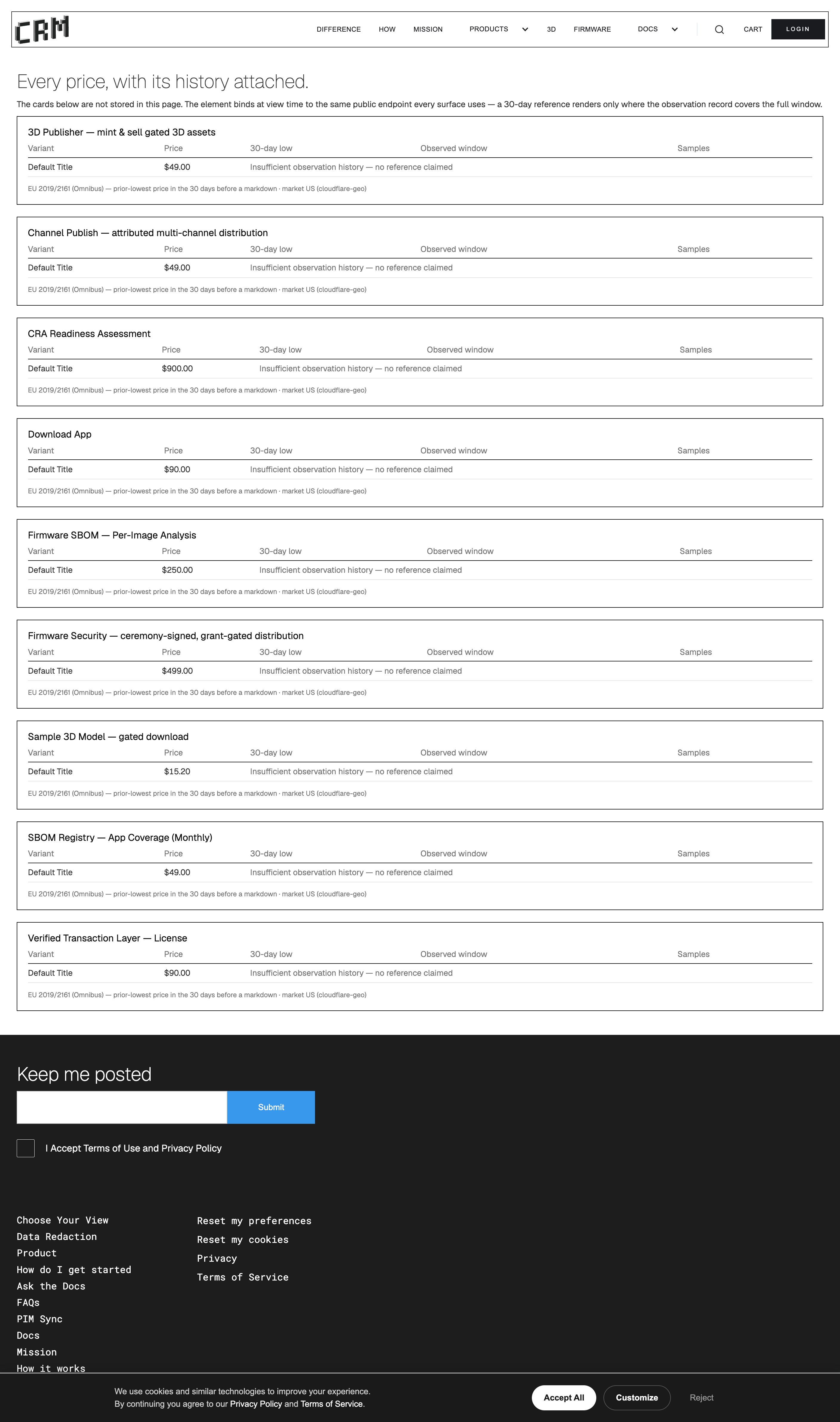 EU price-evidence cards rendering on AEM Edge Delivery — every card fail-closed until the observation record covers the full window