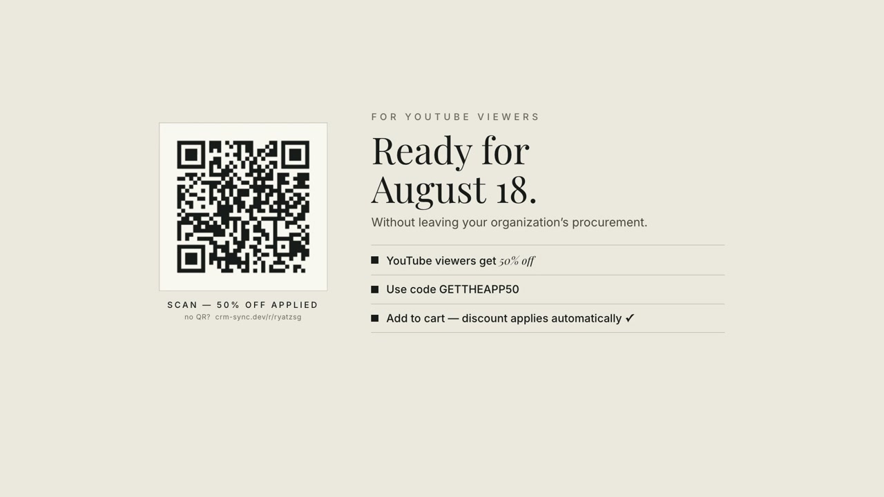 Better than PMax — the video's last screen with a scan-to-try QR (50% off)